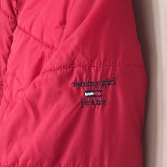 Tommy Hilfiger Tommy Girl Jeans Red Zippered Cropped Puffer Jacket Winter Coat - Picture 4 of 14